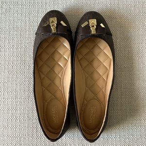 Michael Kors Alice Brown Logo Leather Ballet Flats